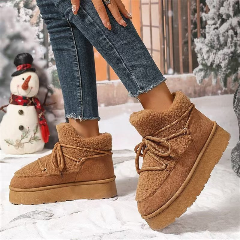 Short tube thick soled snow boots with fleece    E102