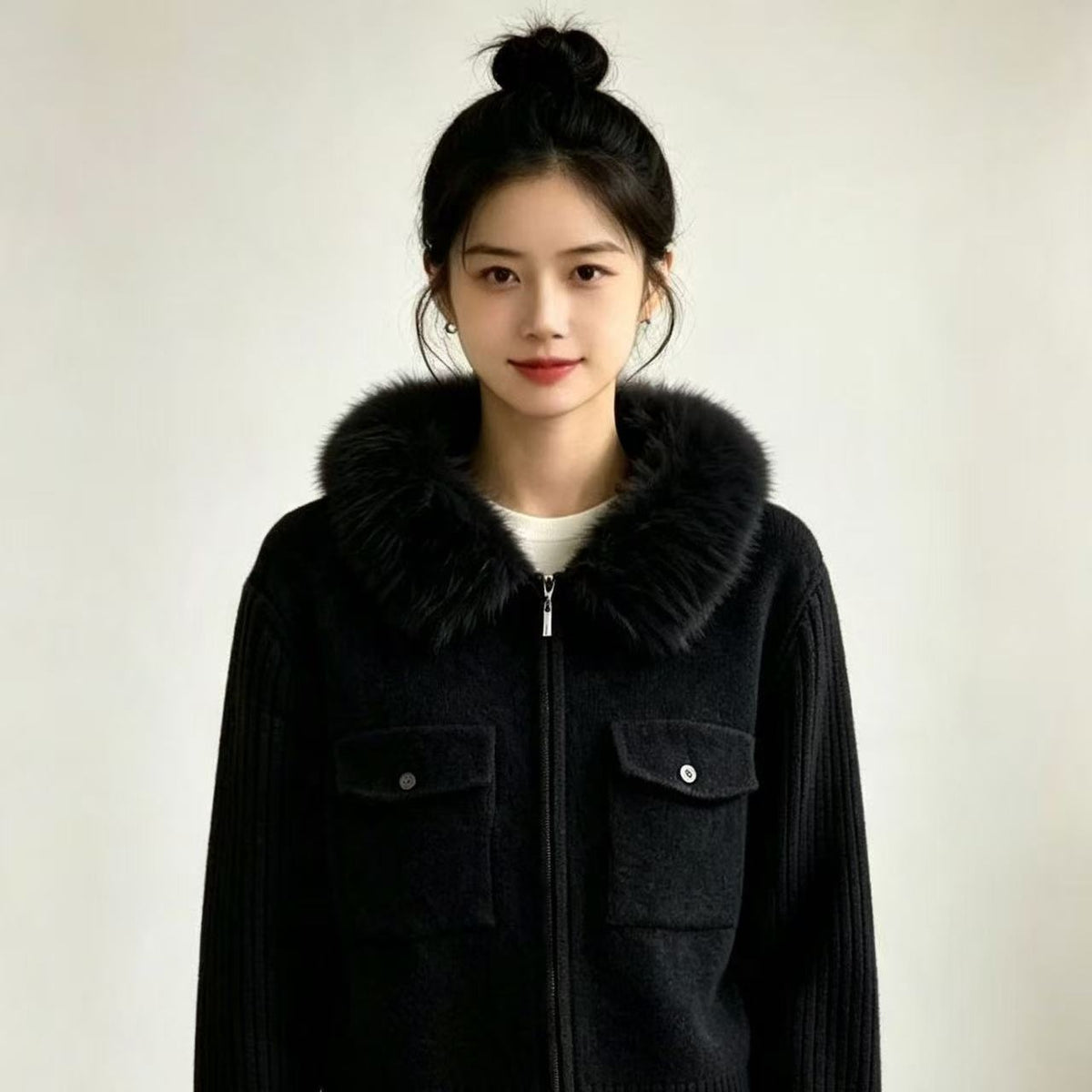 High end stand up collar knitted cardigan    E1486