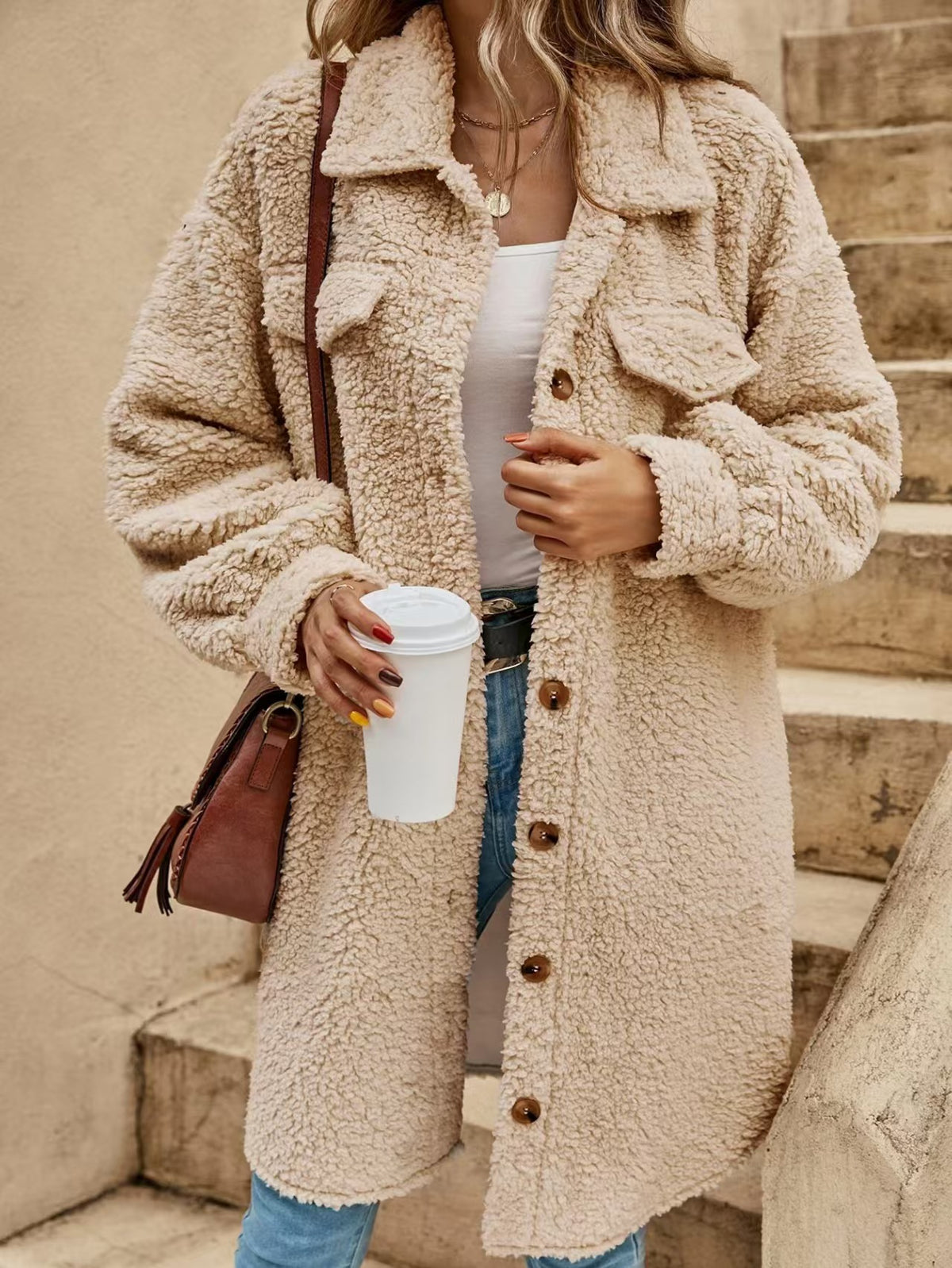 Popular loose plush coat long coat  E362