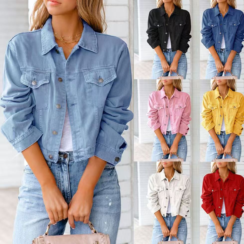Popular denim jacket with long sleeves   E300