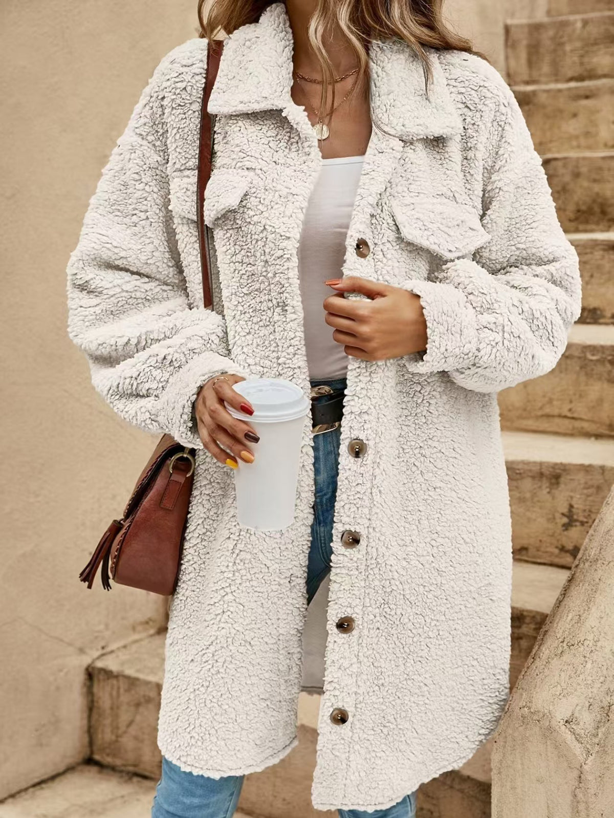 Popular loose plush coat long coat  E362
