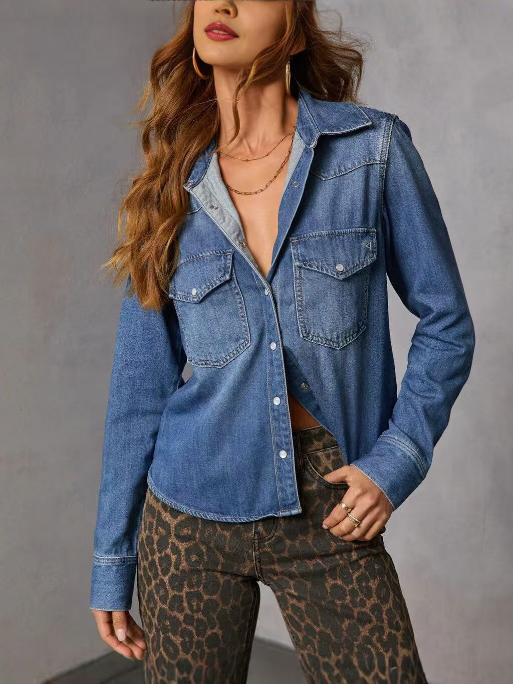 Personalized long sleeved denim shirt E1500
