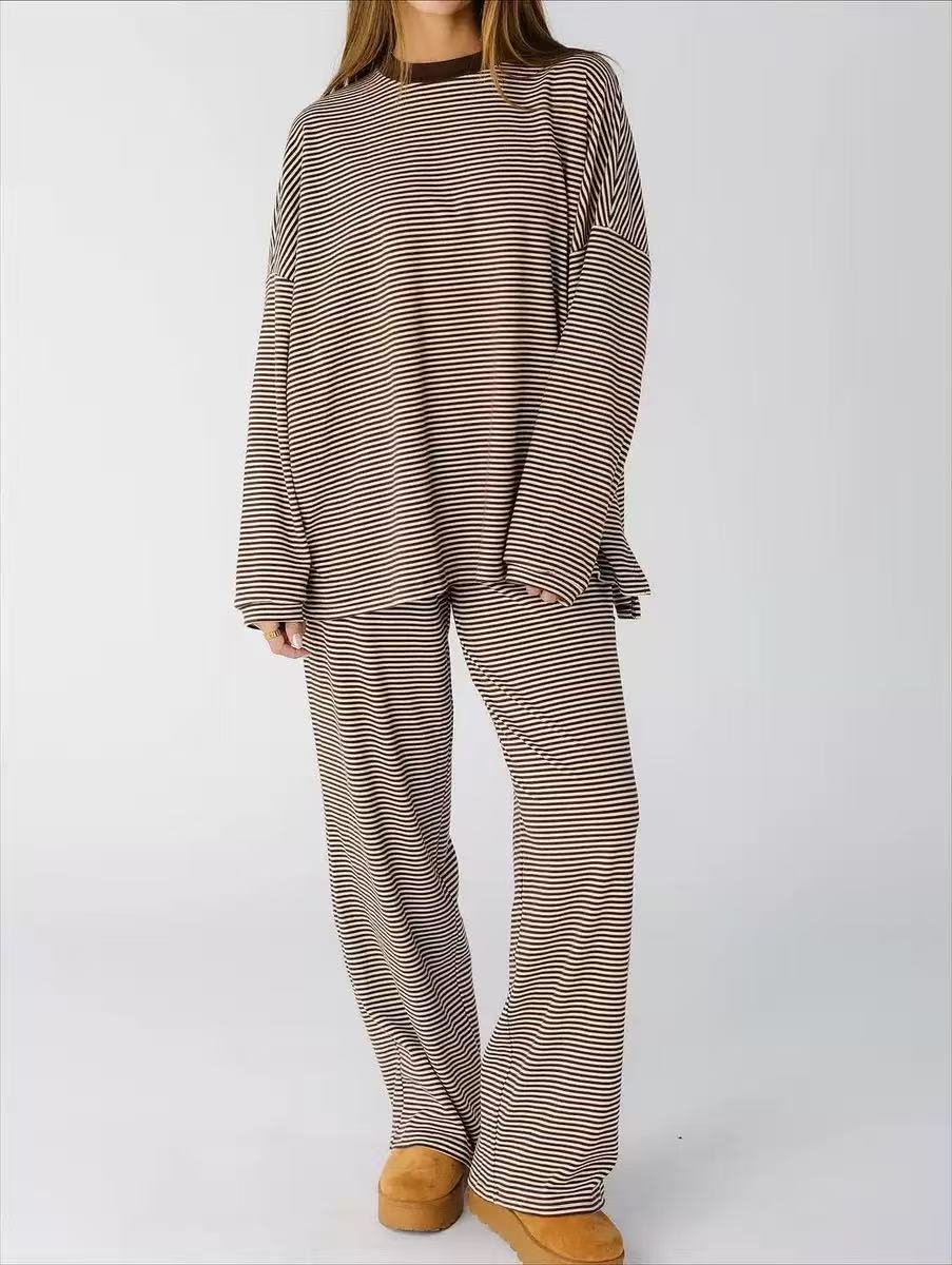 Striped loose casual long sleeved set   E1473