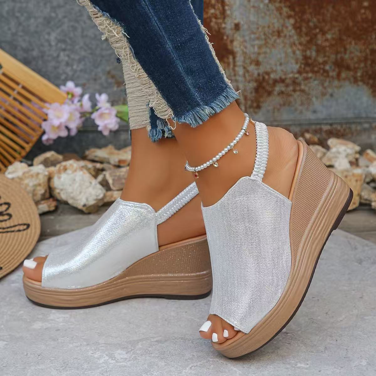 Ladies' high heels summer sandals with thick soles E1353