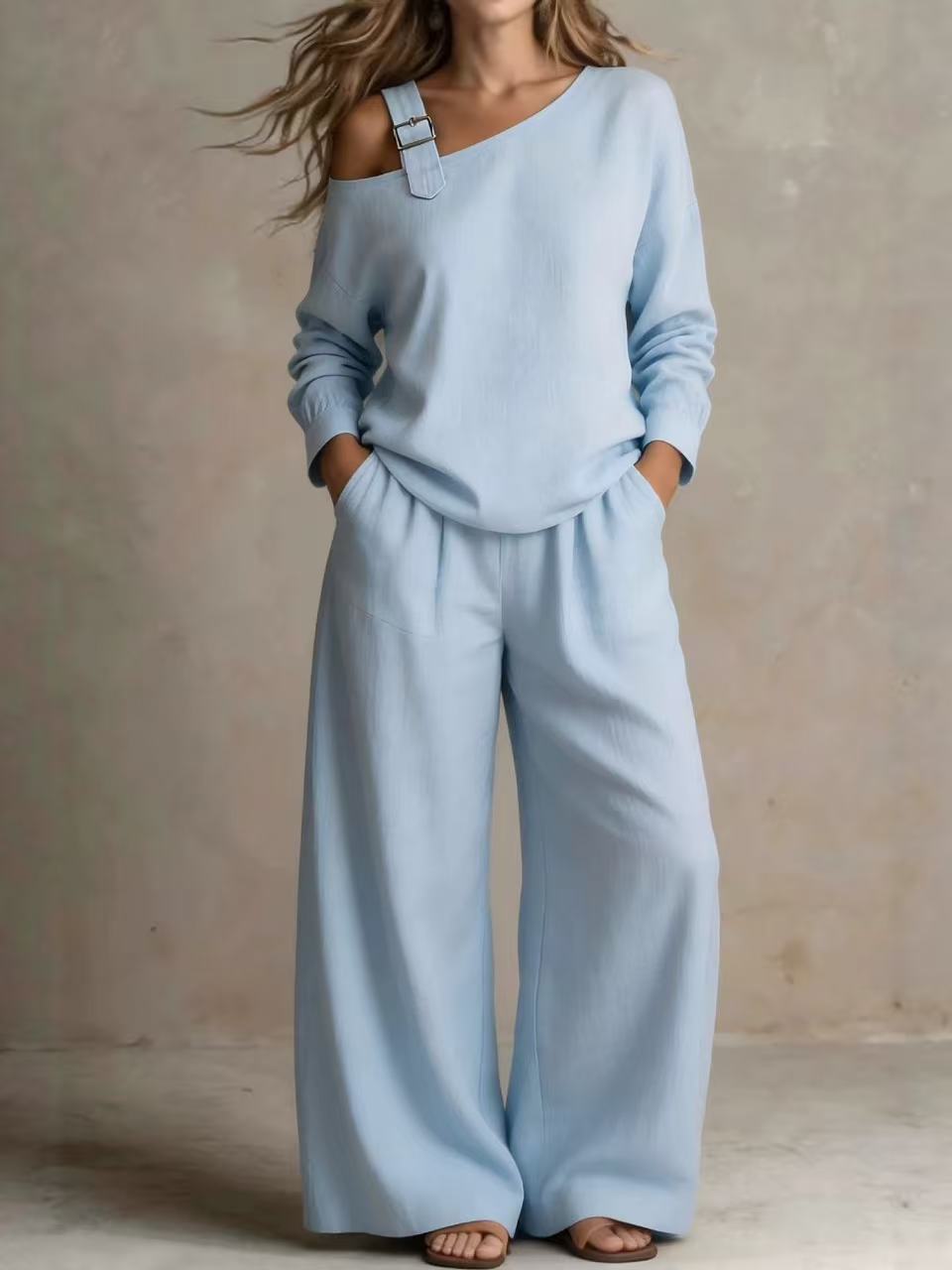 Casual One Shoulder Loose Set   E1432