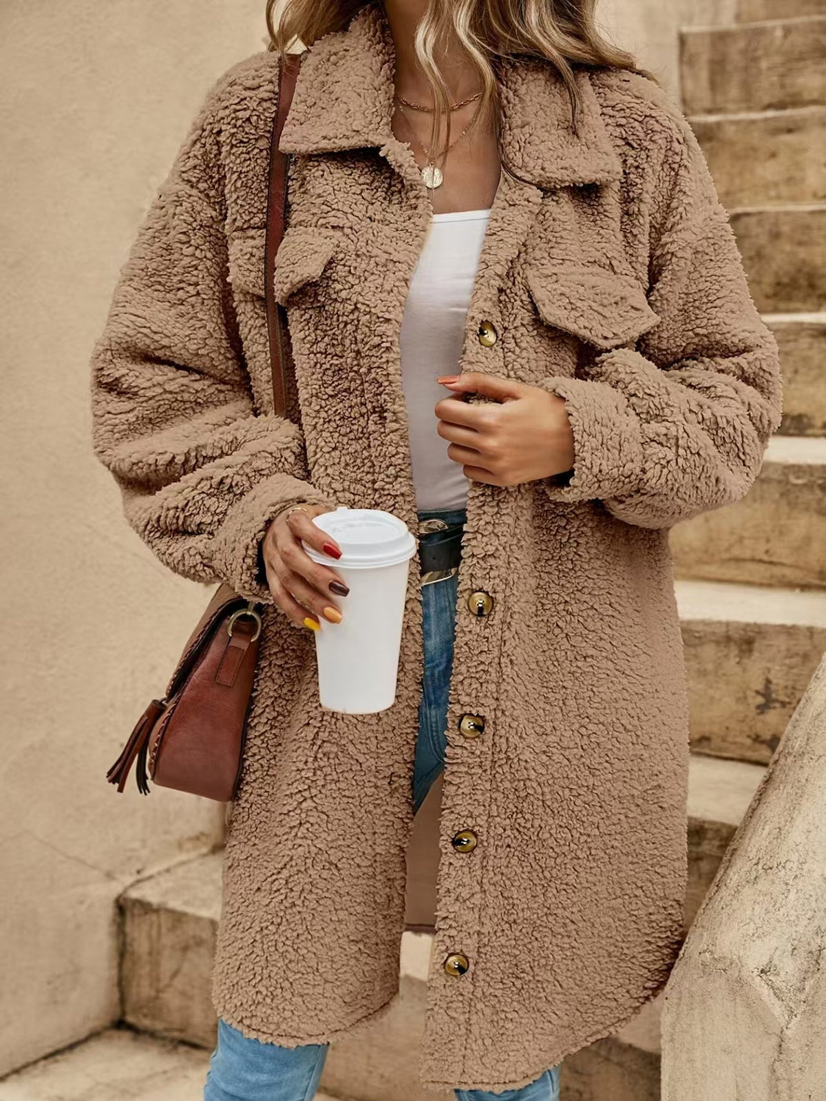Popular loose plush coat long coat  E362