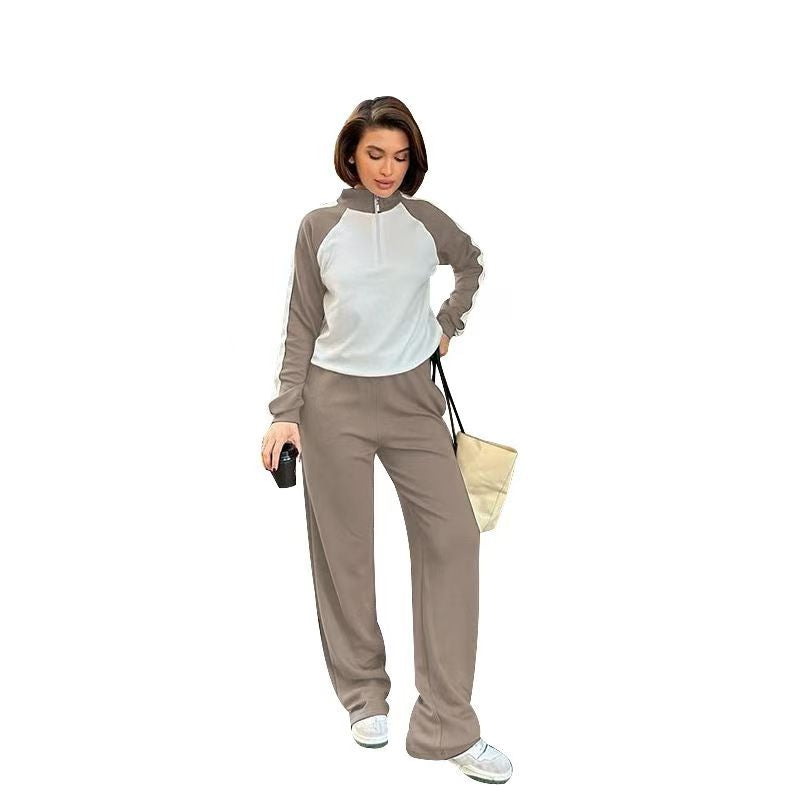 Color blocked long sleeved zipper hoodie  set   E770