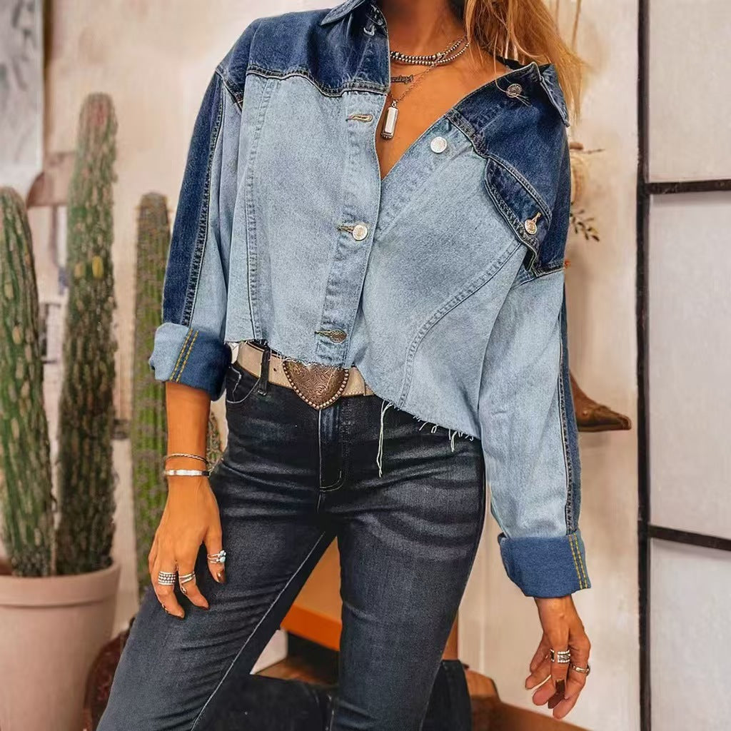 Loose casual denim jacket with short and long sleeves  E1439