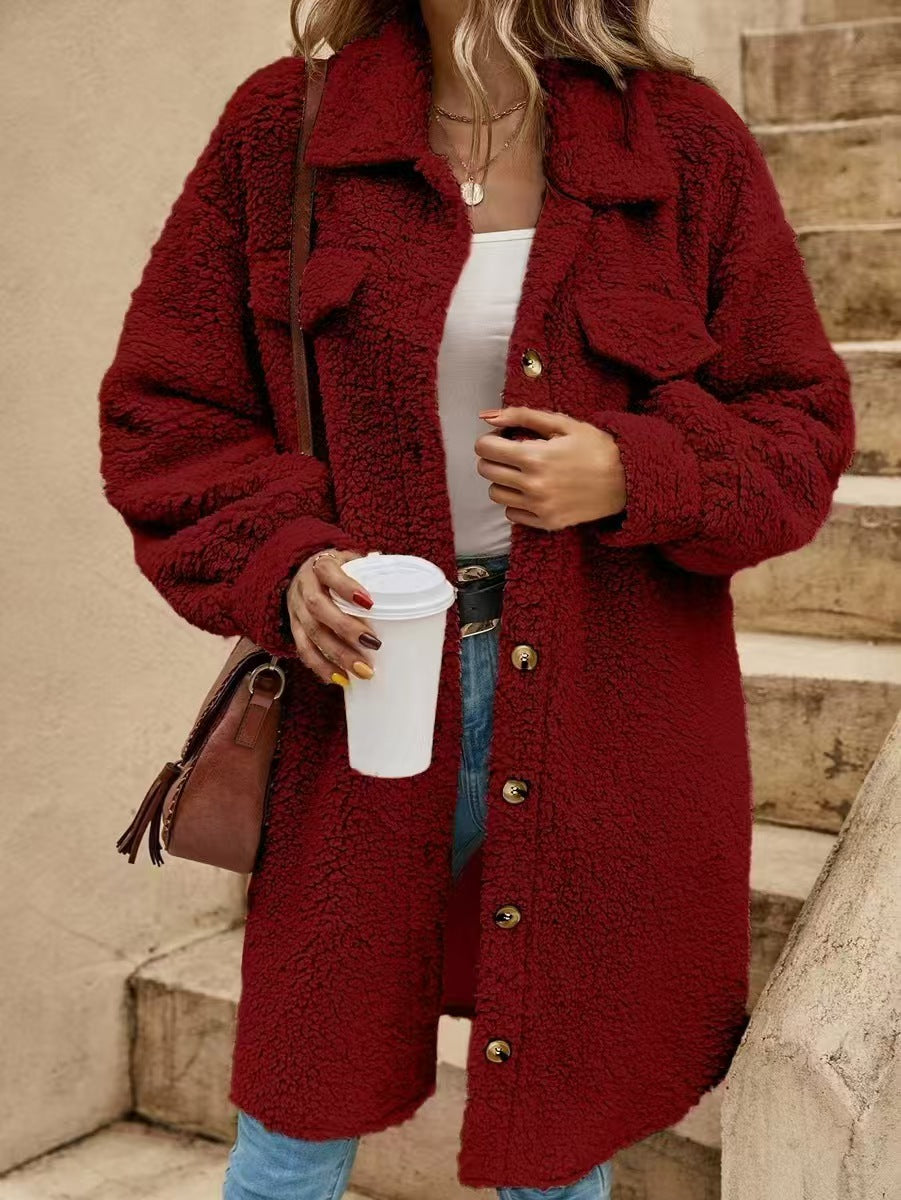 Popular loose plush coat long coat  E362