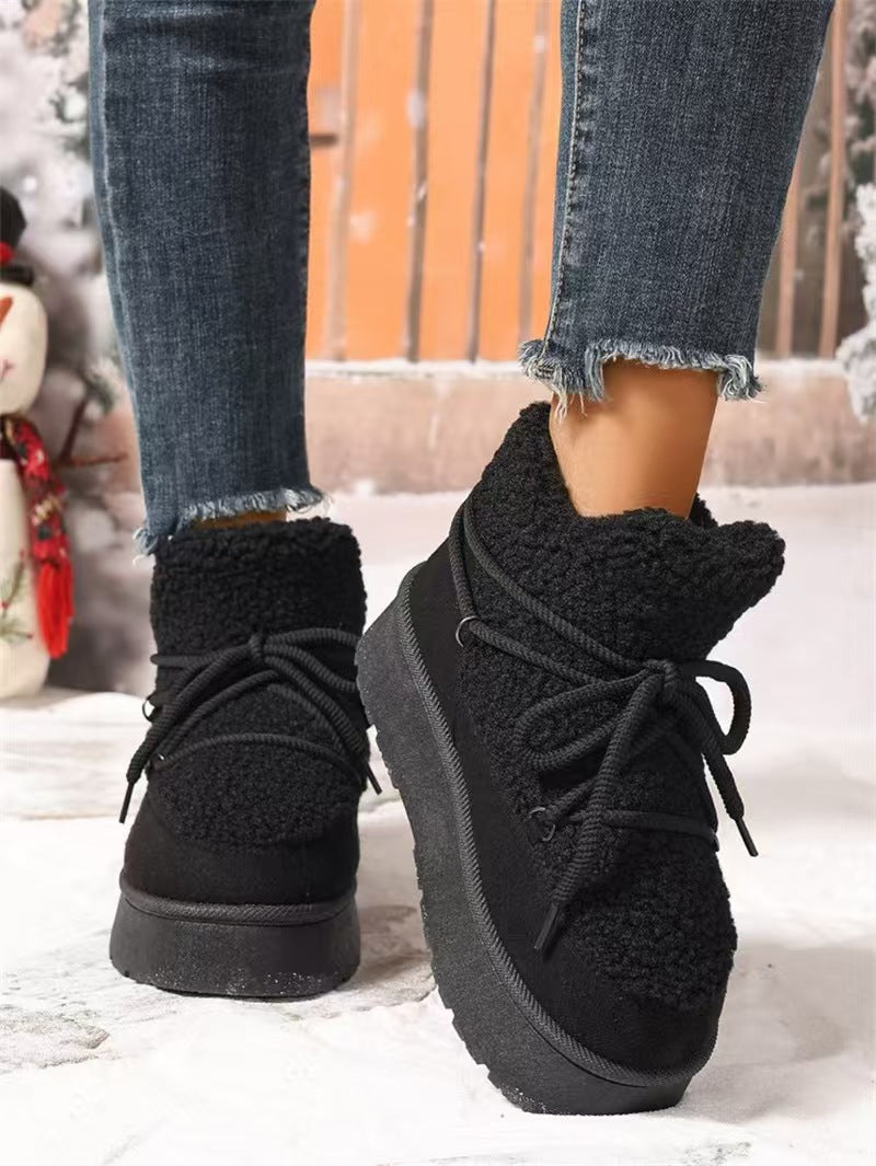 Short tube thick soled snow boots with fleece    E102