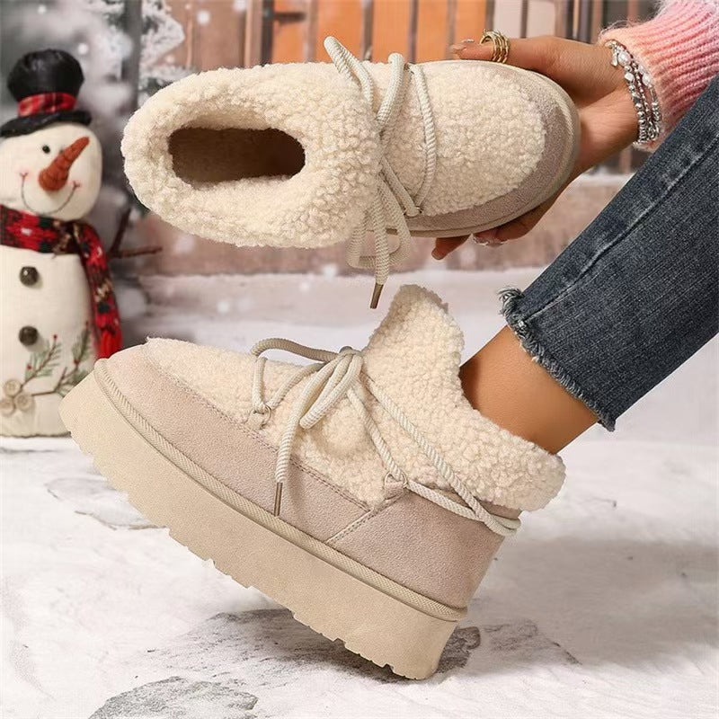 Short tube thick soled snow boots with fleece    E102